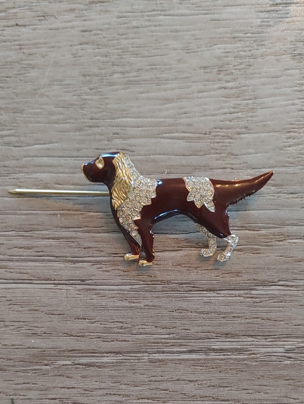 Vintage Brooch Brown Crystal Dog Brooch Pin